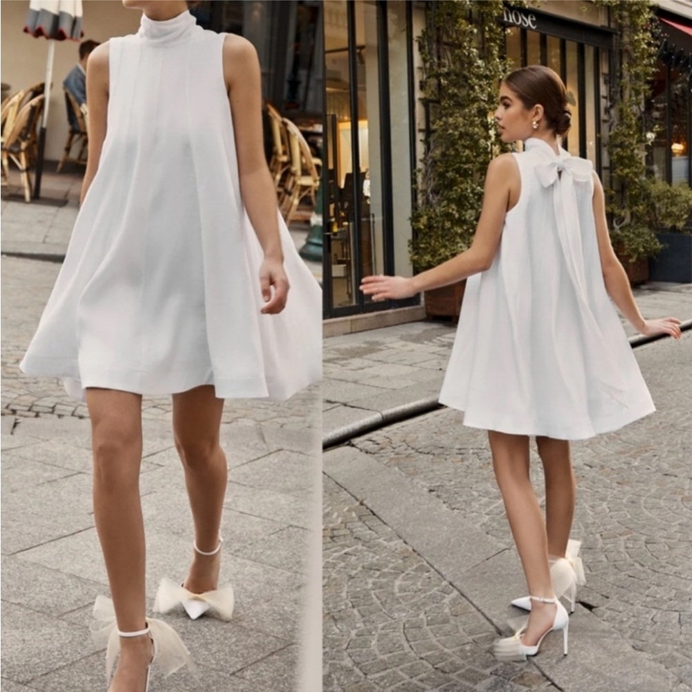 DISSH WHITE LINEN PANEL BABYDOLL MINI DRESS